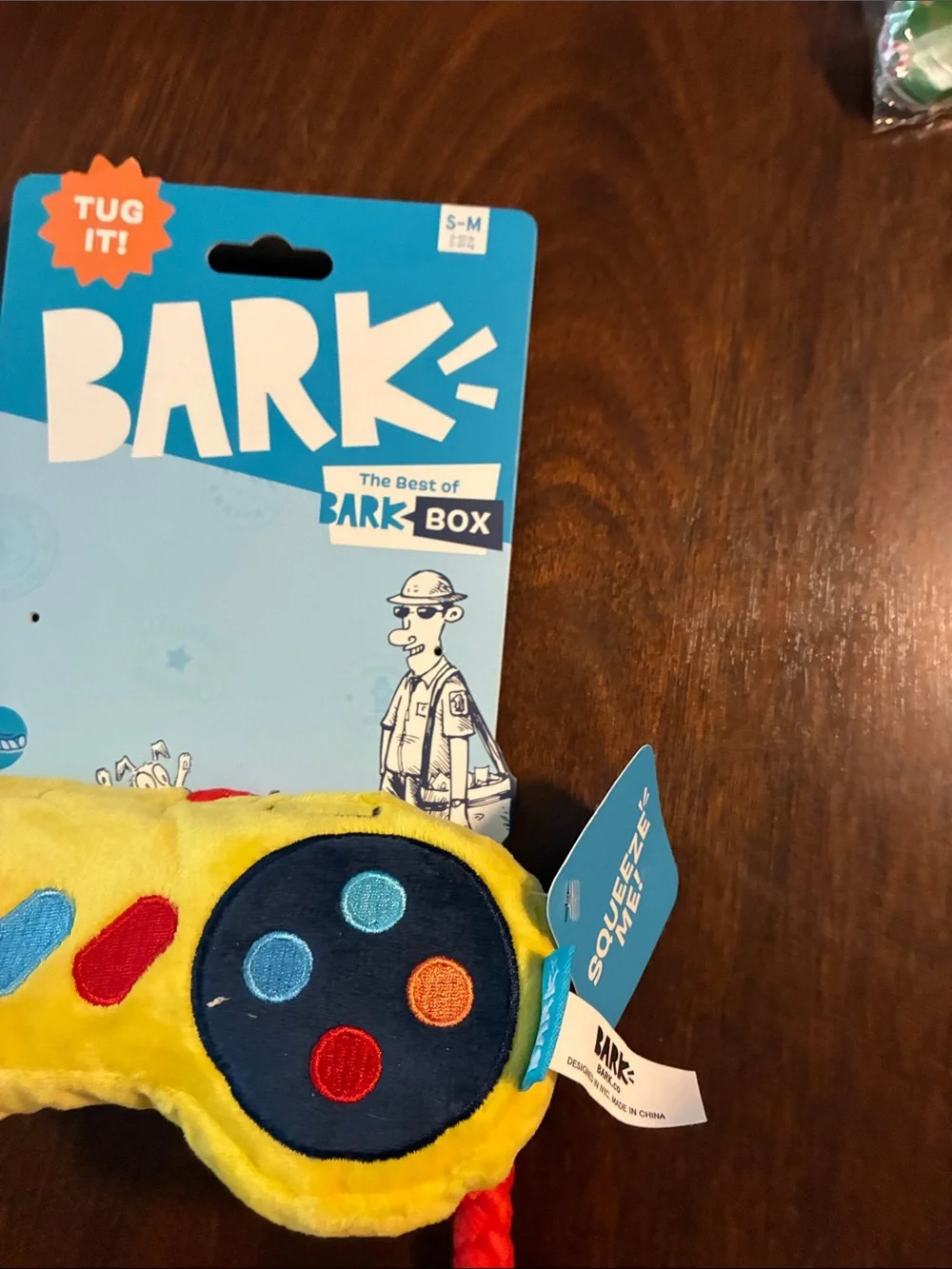 Bark Yellow Plush Game Controller Tug Toy with Red Braided Connector